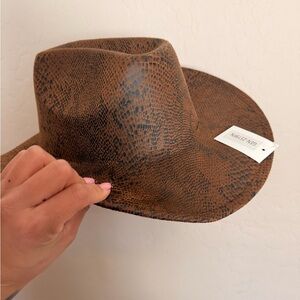 Brown Textured Faux Leather Cowboy Hat - Unbranded